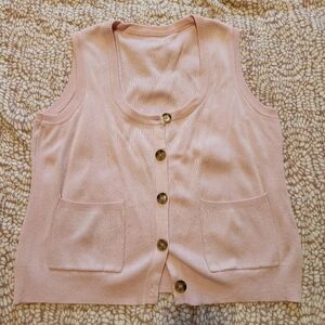Pink Knit Button Up Vest With Pockets Size L